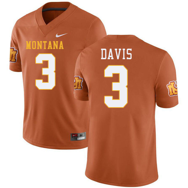Montana Grizzlies #3 Brooks Davis College Football Jerseys,Uniforms Stitched Sale-Throwback